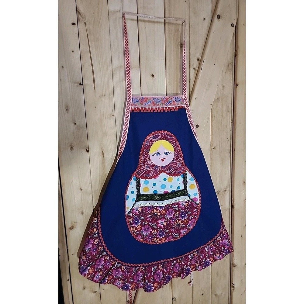 VTG Russian Nesting Doll Bib Apron Handmade By Russian Peasant Girls In Moscow